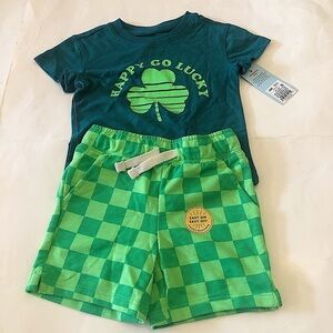 Cat & Jack Baby St.Patrick’s Shamrock Graphic Shirt Checkers Shorts Set Size 12M